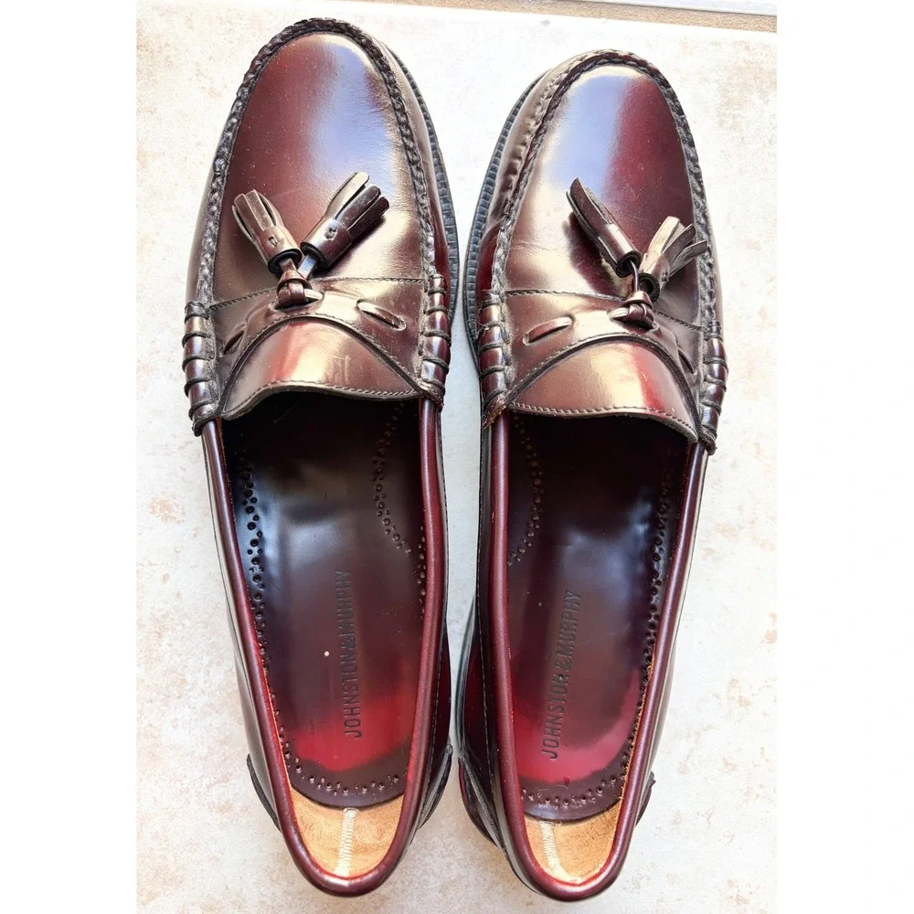 Johnston & Murphy Mens Burgundy Leather Tassel Loafers Preppy Size‎ 10